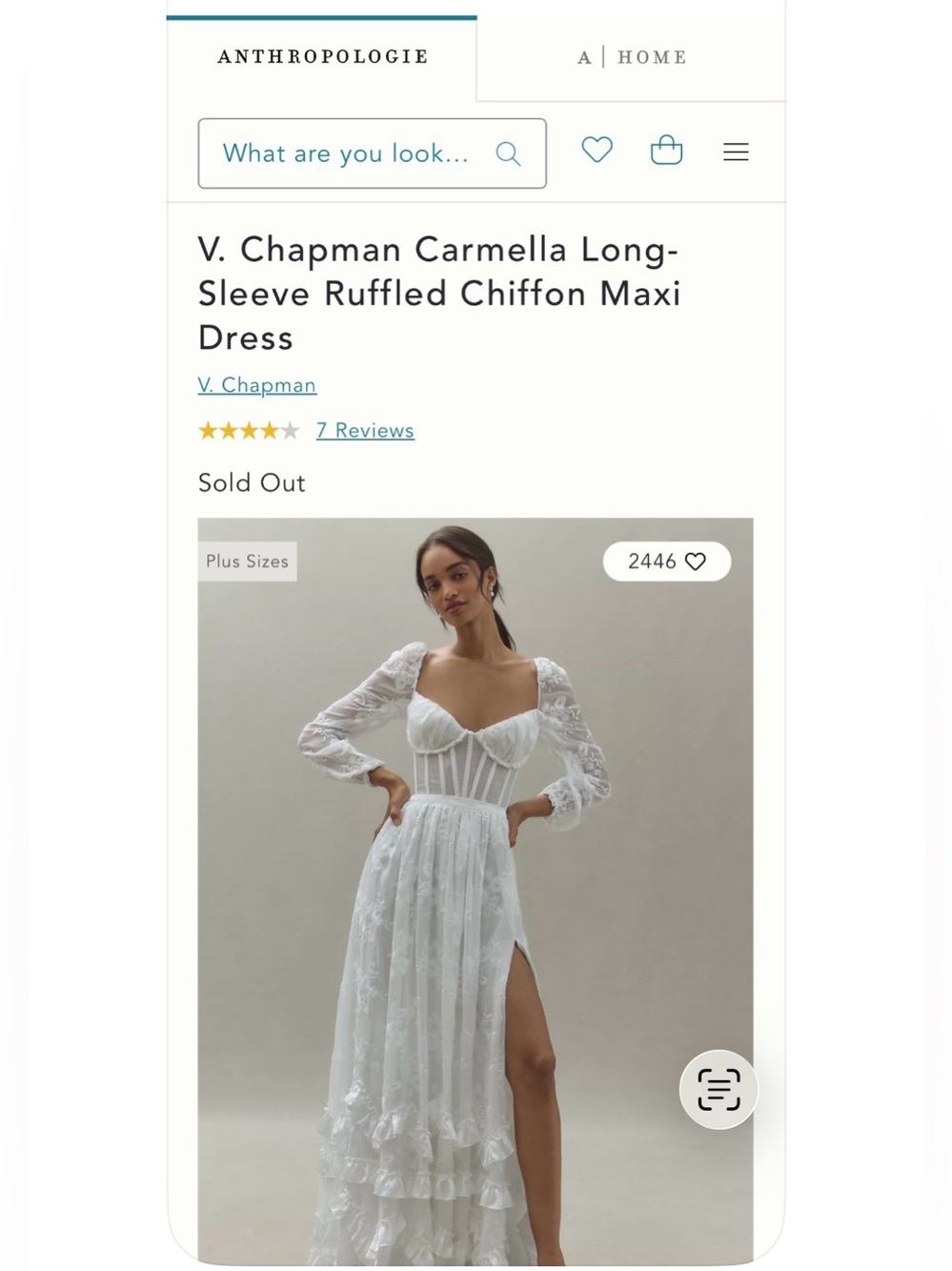 V. Chapman White Carmella Long-Sleeve Ruffled Chiffon Maxi Dress wedding bridal